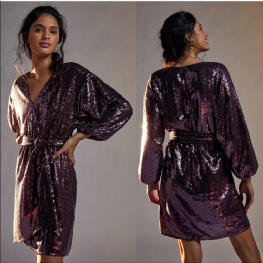 Anthropologie Purple Sequin Mini Dress